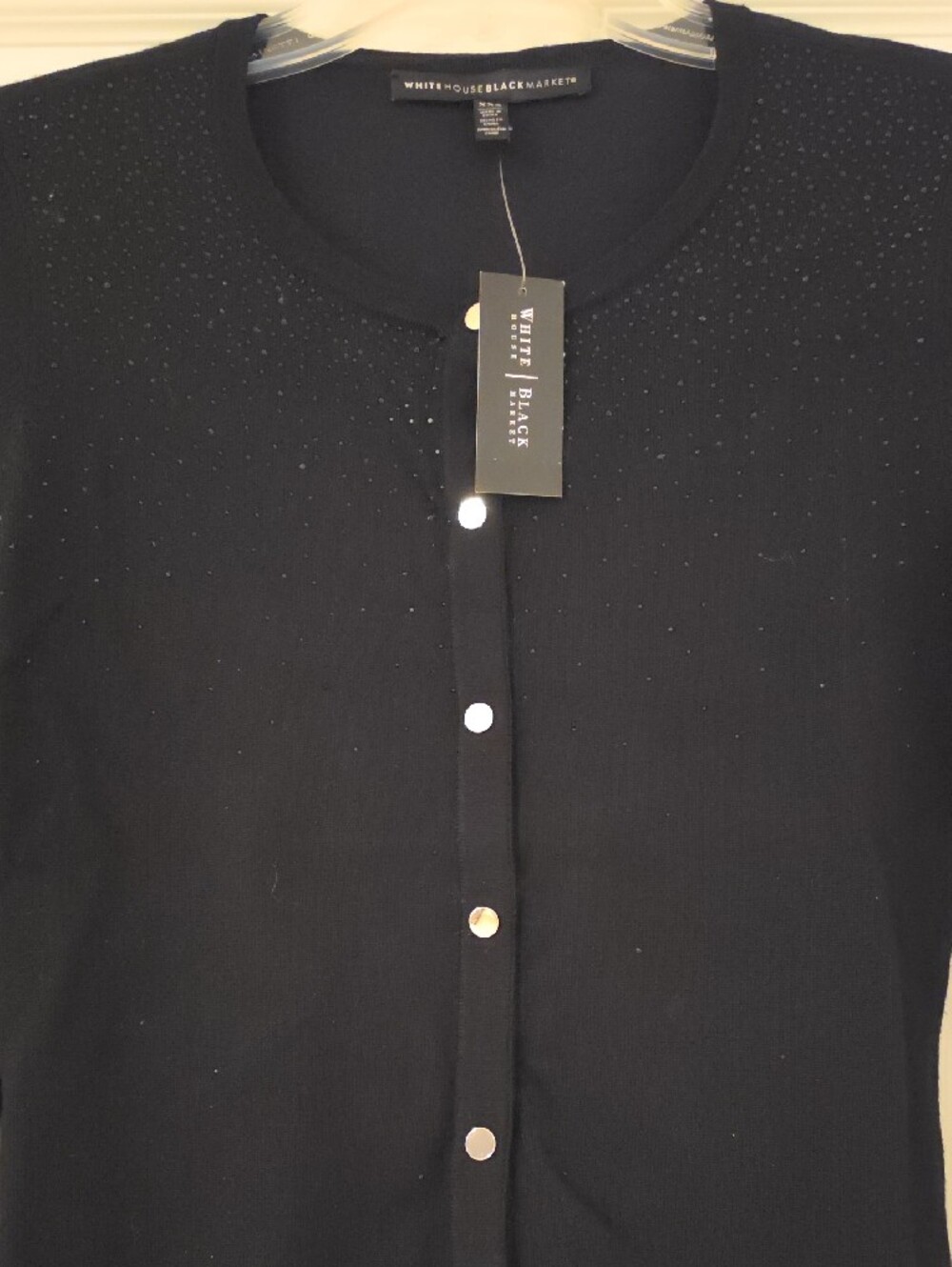 White House Black Market Black Snap Front Sparkle Embelished Cardigan - Picture 2 of 4